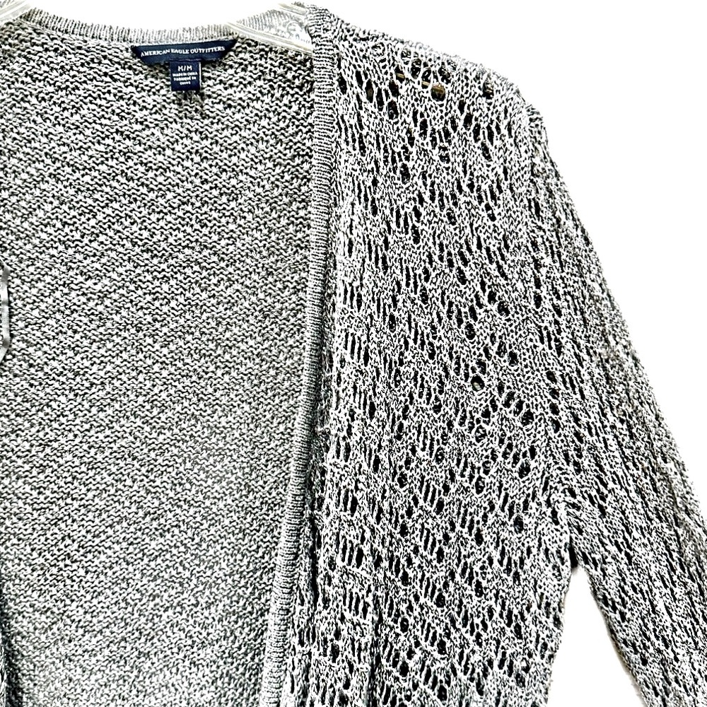American Eagle Outfitters Gray Open-Knit Cardigan
